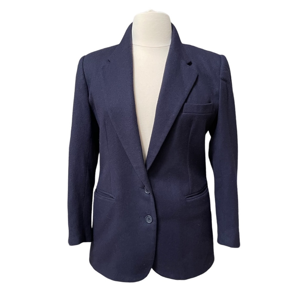 Vintage Navy Blue Wool 2 Button Blazer with Front Pockets by Michele‎ Size: 12